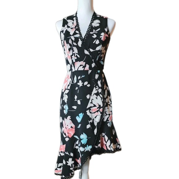 Dress the Population Dresses & Skirts - Dress the Population‎ Dress S Asymmetrical Hem Navy Pink Floral Parties Salsa